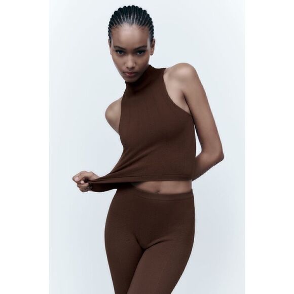 NWT Zara Brown Seamless Creased Limitless Contour Collection Sleeveless Crop Top - Picture 4 of 16